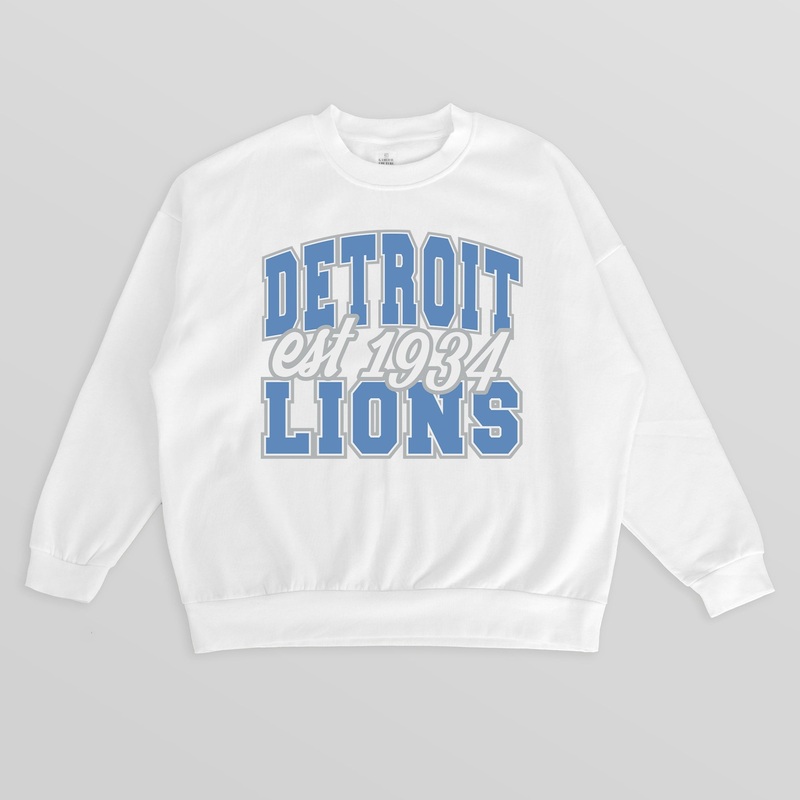 DETROIT LIONS FADED FORMATION PREMIUM FLEECE CREWNECK PULLOVER