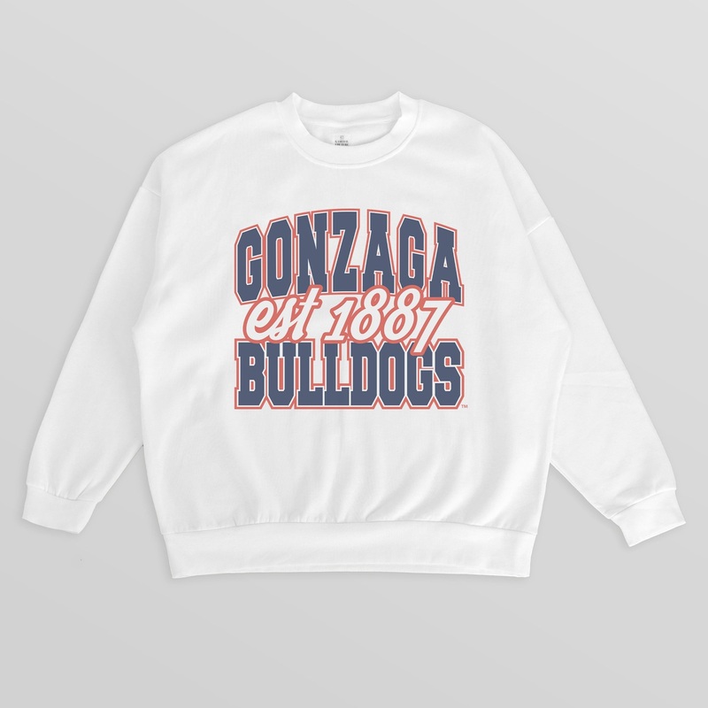 GONZAGA BULLDOGS FADED FORMATION PREMIUM FLEECE DROP SHOULDER CREWNECK PULLOVER