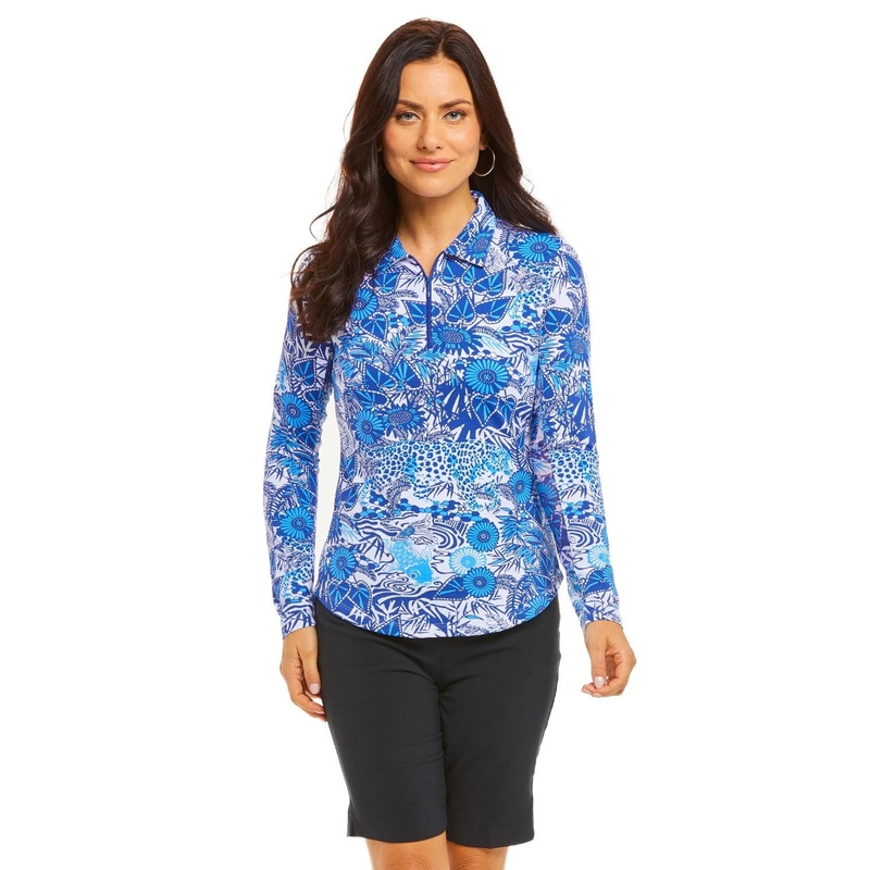 IBKUL Women’s Bamboo Garden Print Long Sleeve Polo – 41749