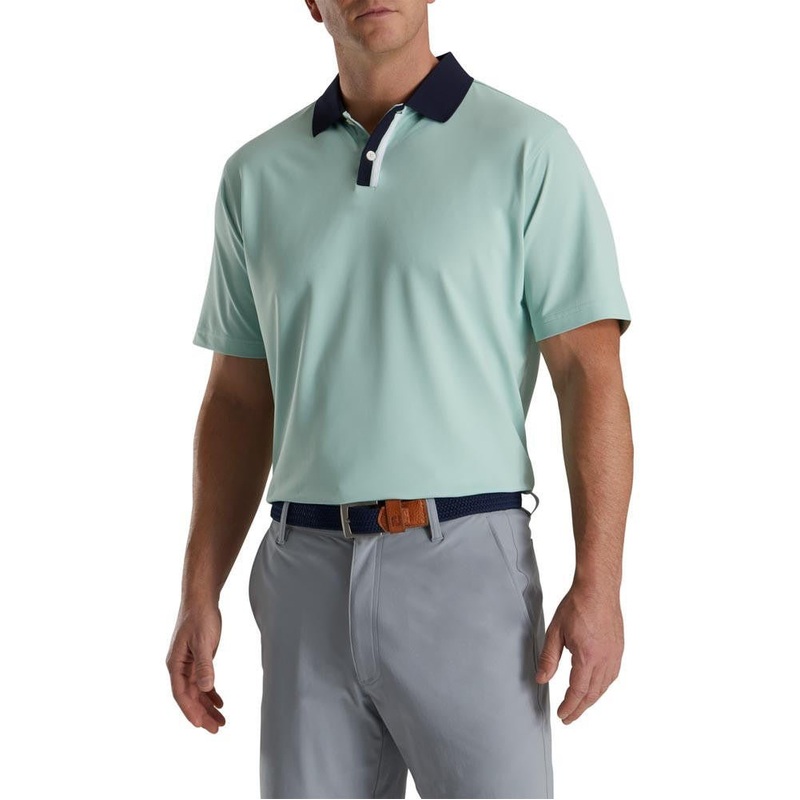 FootJoy Solid Stretch Pique with Stripe Placket Knit Collar Golf Polo