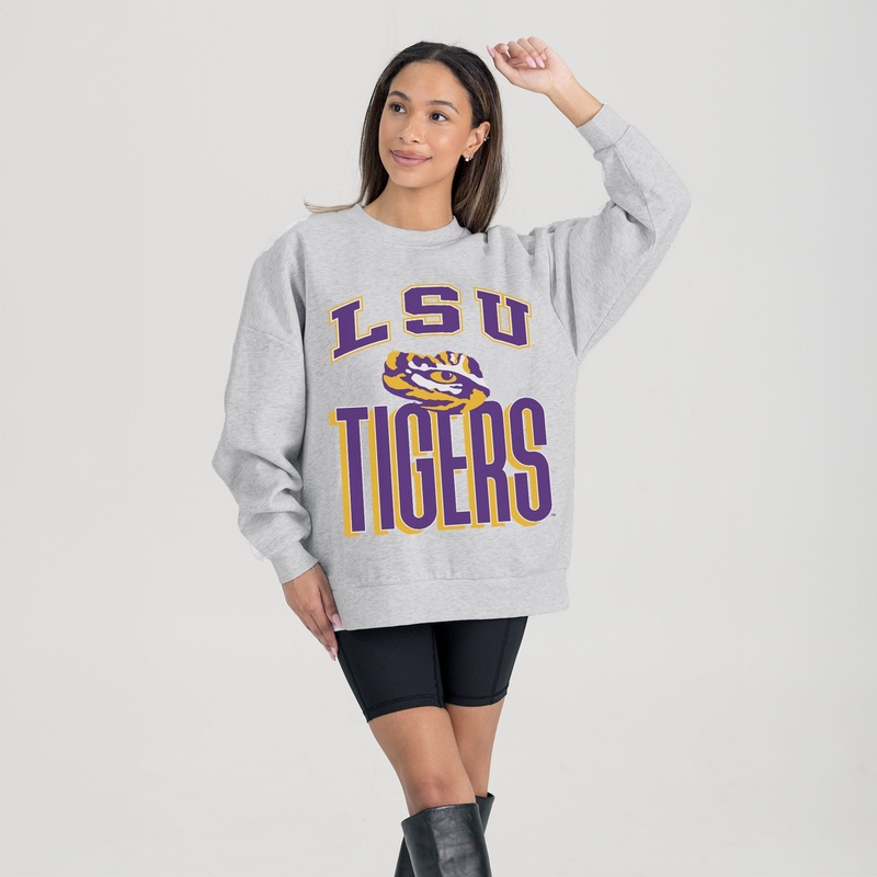 LSU TIGERS FIERCE FOCUS PREMIUM FLEECE DROP SHOULDER CREWNECK PULLOVER