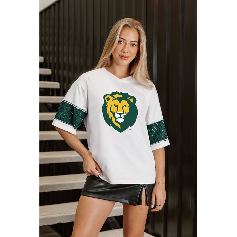 SOUTHEASTERN LOUISIANA LIONS DOMINANCE RHINESTONE STRIPE VARSITY TEE